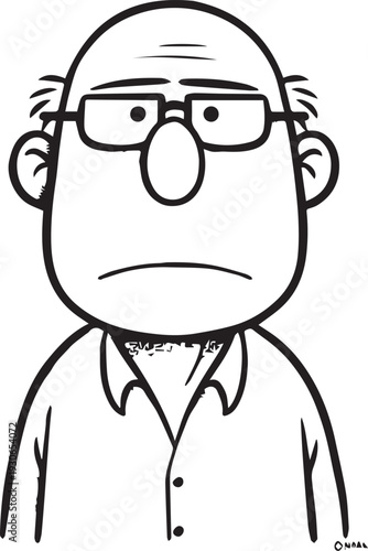 Hand Drawn Old Man Black and White Avatar Illustration in Minimal Line Art Style Design