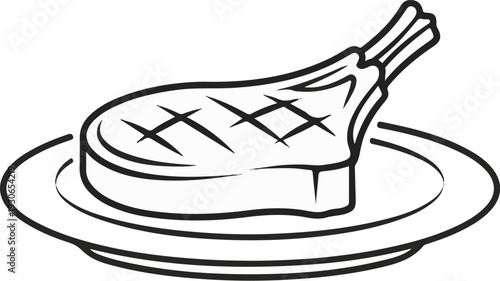 A simple line drawing of a grilled meat chop on a plate