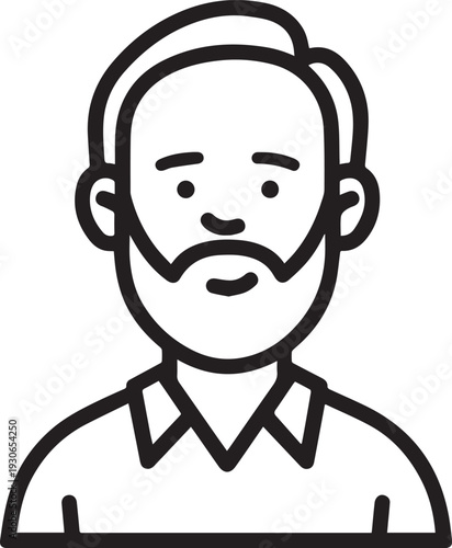 Hand Drawn Old Man Black and White Avatar Illustration in Minimal Line Art Style Design