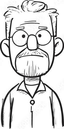 Hand Drawn Old Man Black and White Avatar Illustration in Minimal Line Art Style Design
