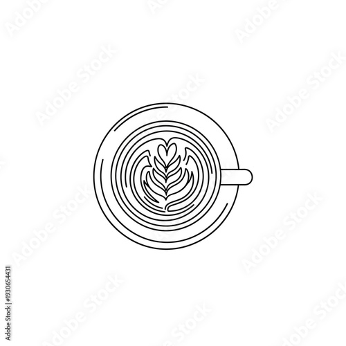 Minimalist Coffee Cup with Leaf Latte Art and Abstract Lines for Coffee Lovers