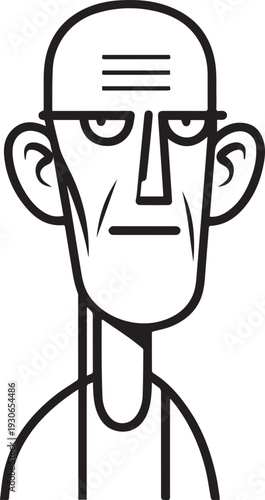 Hand Drawn Old Man Black and White Avatar Illustration in Minimal Line Art Style Design
