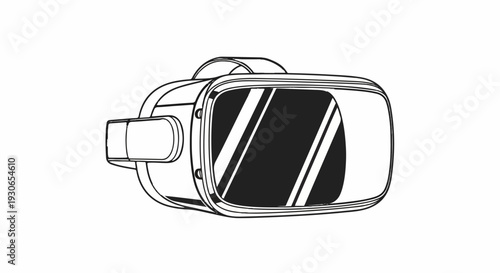 Minimalist line art depicts a virtual reality headset on a plain white background