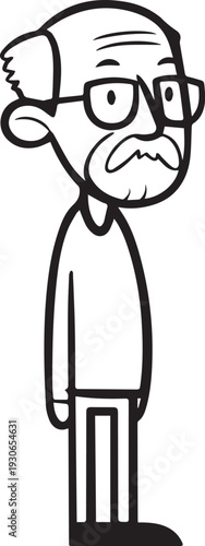 Hand Drawn Old Man Black and White Avatar Illustration in Minimal Line Art Style Design