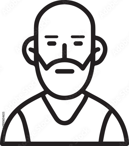 Hand Drawn Old Man Black and White Avatar Illustration in Minimal Line Art Style Design