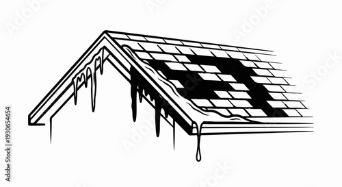 A simplified illustration of a house roof with icicles and a shadowed area