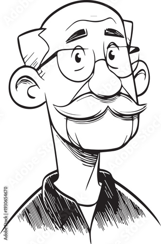 Hand Drawn Old Man Black and White Avatar Illustration in Minimal Line Art Style Design