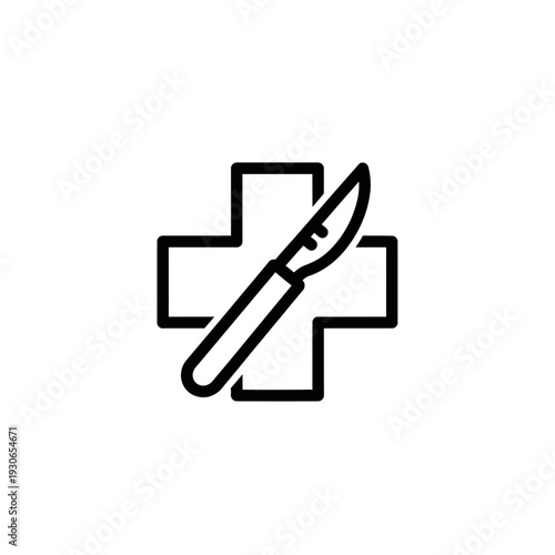 Minimalist Medical Cross Icon with Pen for Healthcare and Medical Services