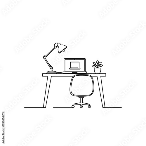 Minimalist Home Office Workspace with Desk, Lamp, and Computer