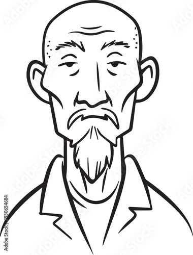 Hand Drawn Old Man Black and White Avatar Illustration in Minimal Line Art Style Design