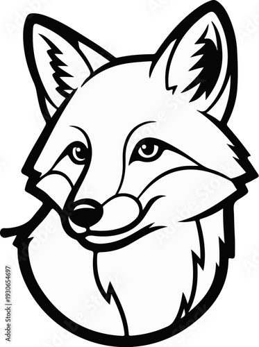 Black and white outline drawing of a stylized fox head with pointed ears and alert eyes