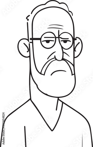 Hand Drawn Old Man Black and White Avatar Illustration in Minimal Line Art Style Design