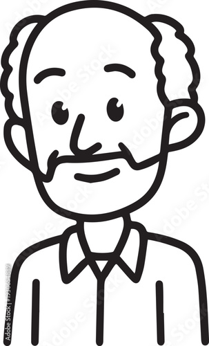 Hand Drawn Old Man Black and White Avatar Illustration in Minimal Line Art Style Design
