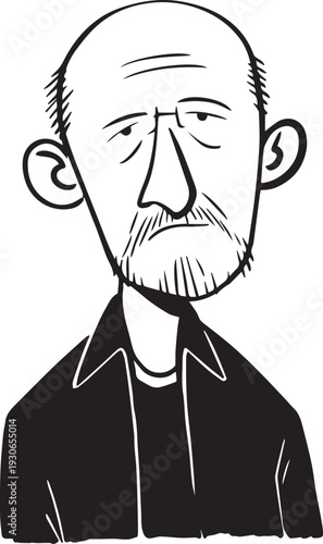 Hand Drawn Old Man Black and White Avatar Illustration in Minimal Line Art Style Design