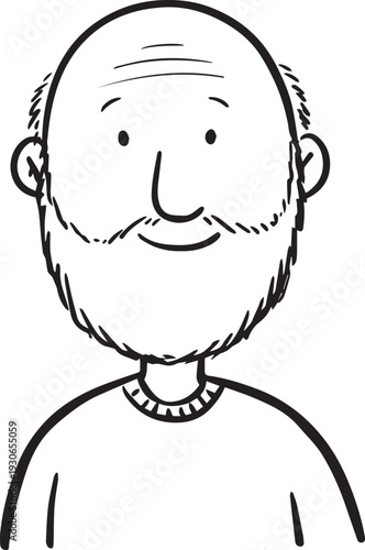 Hand Drawn Old Man Black and White Avatar Illustration in Minimal Line Art Style Design