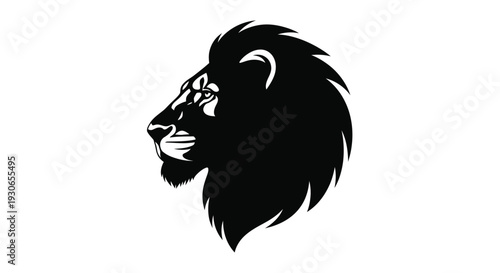 Majestic lion head in black silhouette against white background symbolizing power and strength royalty and freedom
