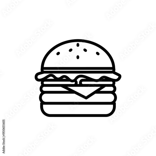 Minimalist Line Drawing of a Delicious Hamburger in Black and White