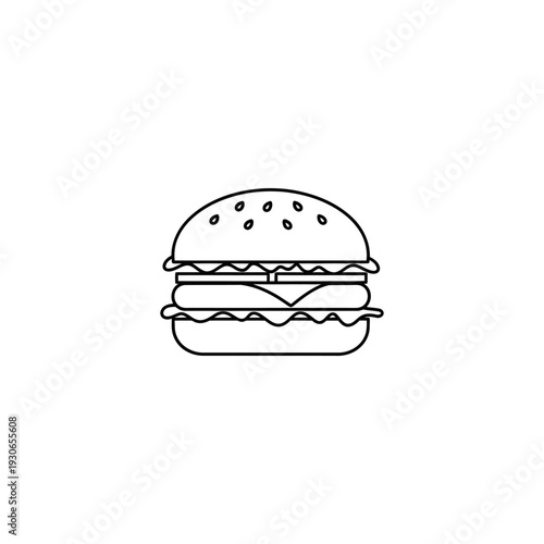 Minimalist Line Drawing of a Delicious Hamburger with Fresh Ingredients