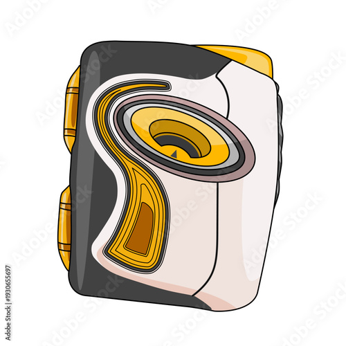 Retro style yellow and grey cassette tape player with buttons. music audio technology 