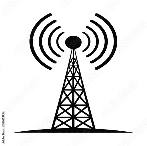 Radio Tower Icon Vector Broadcasting Wireless Signal Silhouette