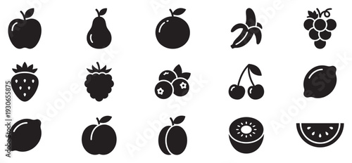 Various fruit icons representing healthy food and nutrition choices for a balanced diet and overall well-being in a modern design.