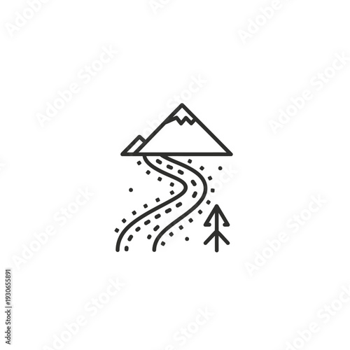 Minimalist Mountain Landscape Icon with Path and Tree Illustration