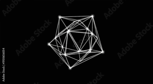 Abstract white geometric network of glowing points connected by lines on black