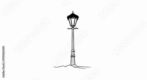 An ornate, old-fashioned street lamp stands in an outline drawing