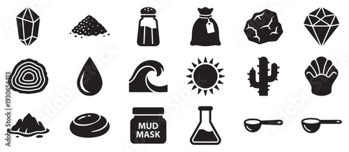 Natural elements and spa wellness icons collection featuring various symbols for beauty, relaxation, and natural resources in a minimalist style.