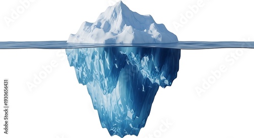 Massive iceberg floating with detailed surface cracks and ridges, hyper realistic texture, crisp clarity, studio style lighting, clean cutout look, isolated pure white background, 