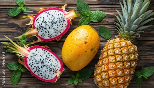 Tropical Fruit Assortment on Rustic Table