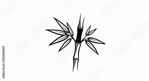 Artistic black and white ink drawing of a bamboo stalk with leaves