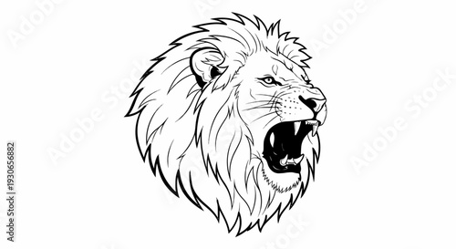 A fierce lion's head in profile, roaring with mouth open, displaying sharp teeth and mane