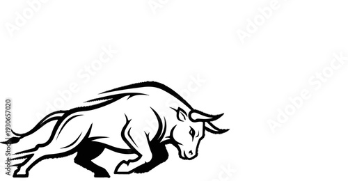 Dynamic bull silhouette charging forward with a powerful, muscular build