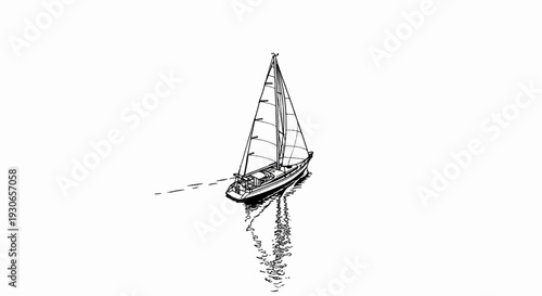 A solitary sailboat glides across a calm expanse of water, its reflection shimmering