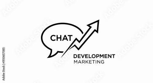 A speech bubble with "CHAT" inside, alongside an upward arrow, and text "DEVELOPMENT MARKETING