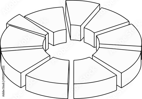A ring of wedge-shaped pieces, arranged in a circular pattern, creating a segmented visual