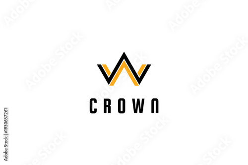 Free Download modern crown and letter W logo design vector with line style in black and yellow color - GFXLoad