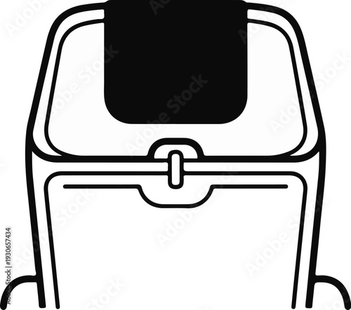 A minimalist black and white icon of a simple suitcase or carry-on bag with a latch