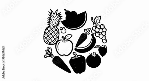 A variety of fruits and vegetables arranged in a circle