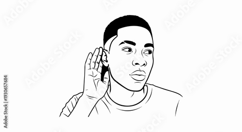 A man cups his hand behind his ear, listening intently