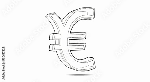 3D rendered yen currency symbol in a sketch style with shadow