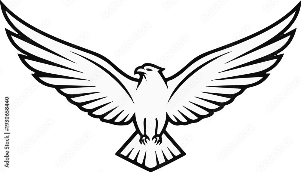 Obraz premium A graphic illustration of a majestic hawk in mid-flight, wings spread wide