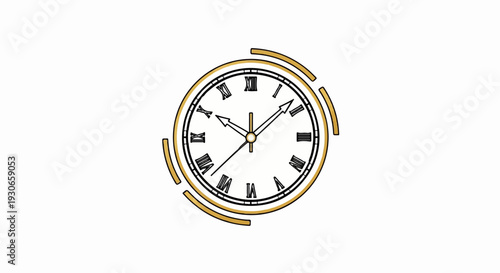 Classic round analog clock with Roman numerals and golden accents
