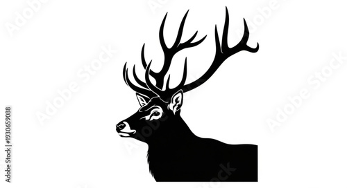 Deer Head Silhouette with Antlers.