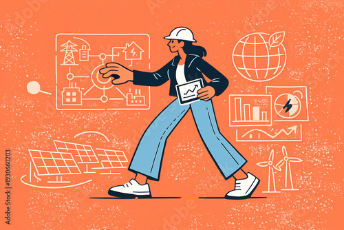 Image Generation. AI-driven sustainability solutions. An environmental engineer interacting with smart grids,