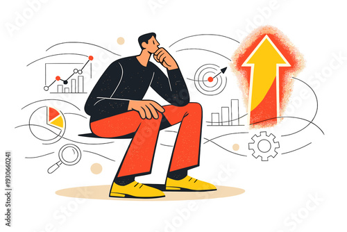 Image Generation. Analytics shaping the future. A thinker surrounded by flowing data streams and outlined