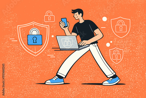 Image Generation. Everyday cybersecurity for individuals. A person protecting their digital life, transparent