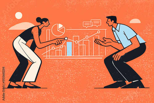 Image Generation. Data-driven teamwork. Colleagues collaborating around a shared holographic chart, outlined