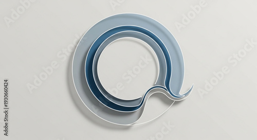 Abstract circular design with layered blue and gray tones.
